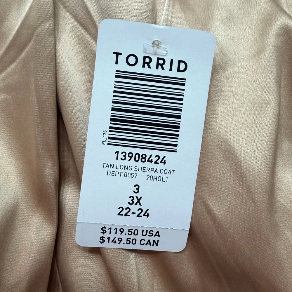 NWT Torrid Tan Long Sherpa Coat - Torrid Size 3 (22-24 or 3X) - Picture 14 of 16